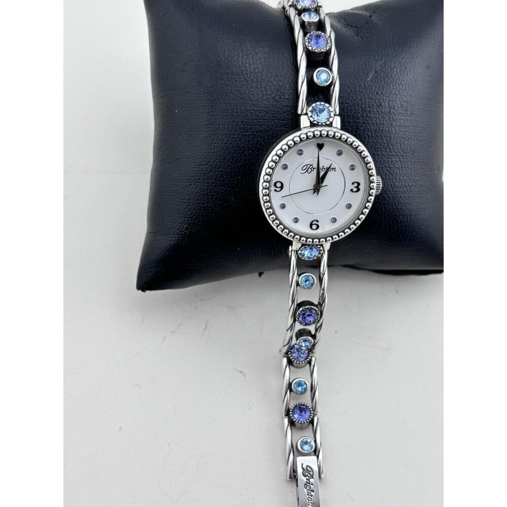 BRIGHTON HALO CORONA TANZANITE PURPLE BLUE HUES SWAROVSKI CRYST SLVR WATCH + tin - Picture 3 of 8